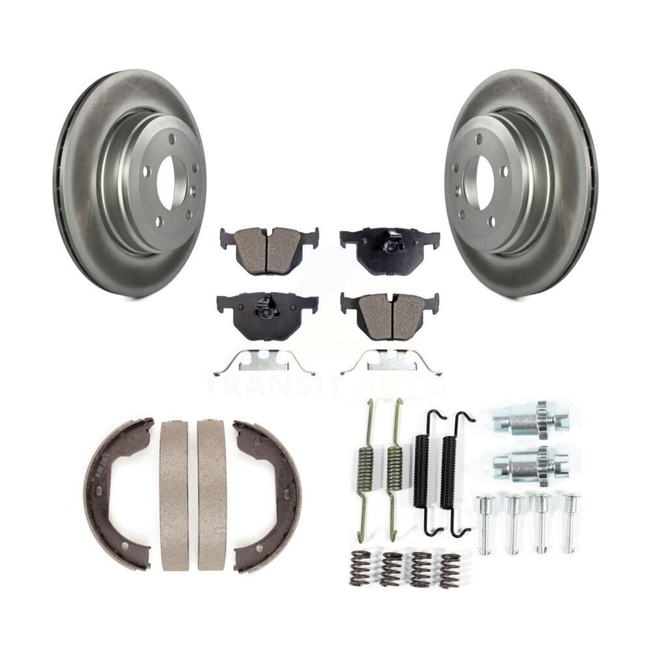 Rear Disc Coated Rotors Semi-Metallic Pads Parking Shoes & Hardware Kit For BMW 530i 525i KGF-103788