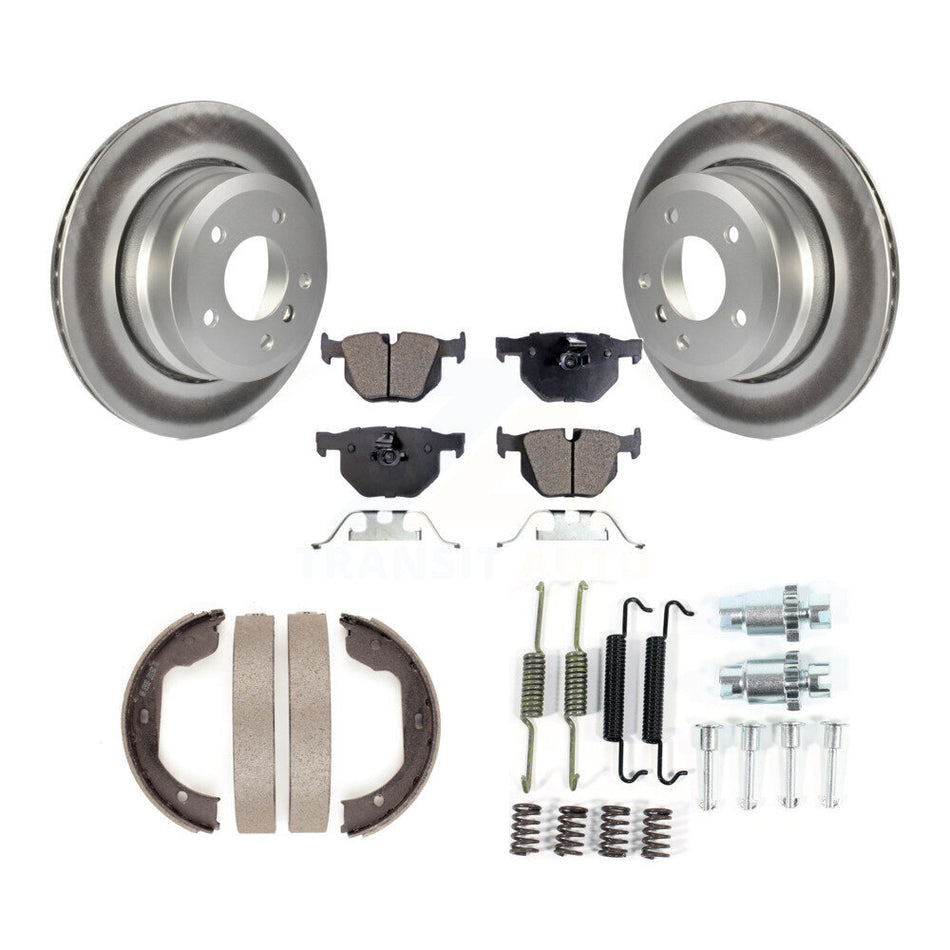 Rear Disc Coated Rotors Semi-Metallic Pads Parking Shoes Hardware Kit For BMW 530xi 528i KGF-103789