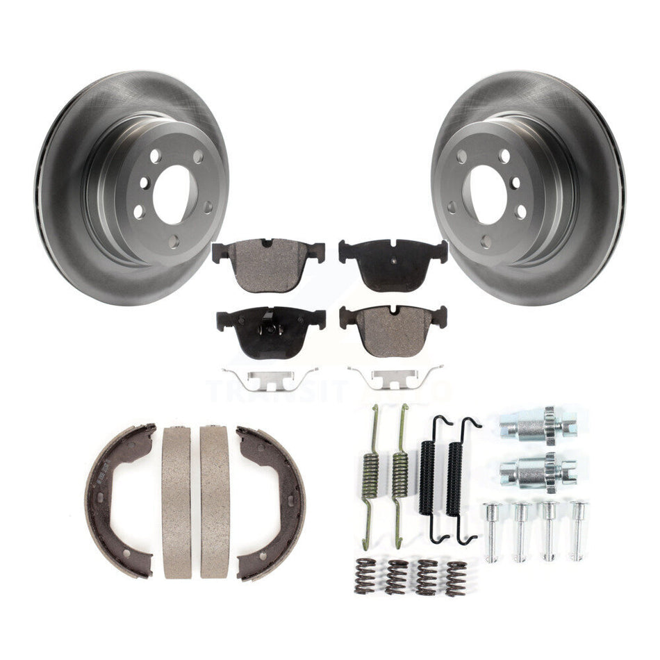 Rear Disc Coated Rotors Semi-Metallic Pads Parking Brake Shoes & Hardware Kit For BMW X6 KGF-103790