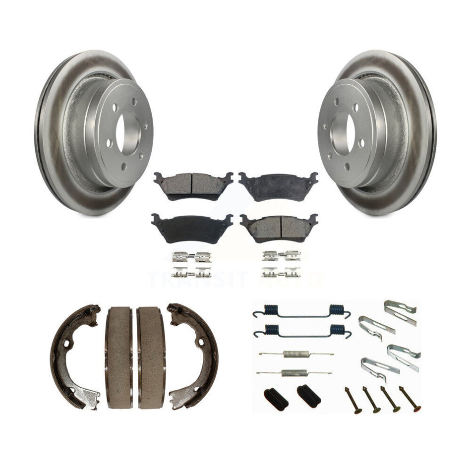 Rear Disc Coated Rotors Semi-Metallic Pads Parking Shoes And Hardware Kit For Ford F-150 KGF-103791