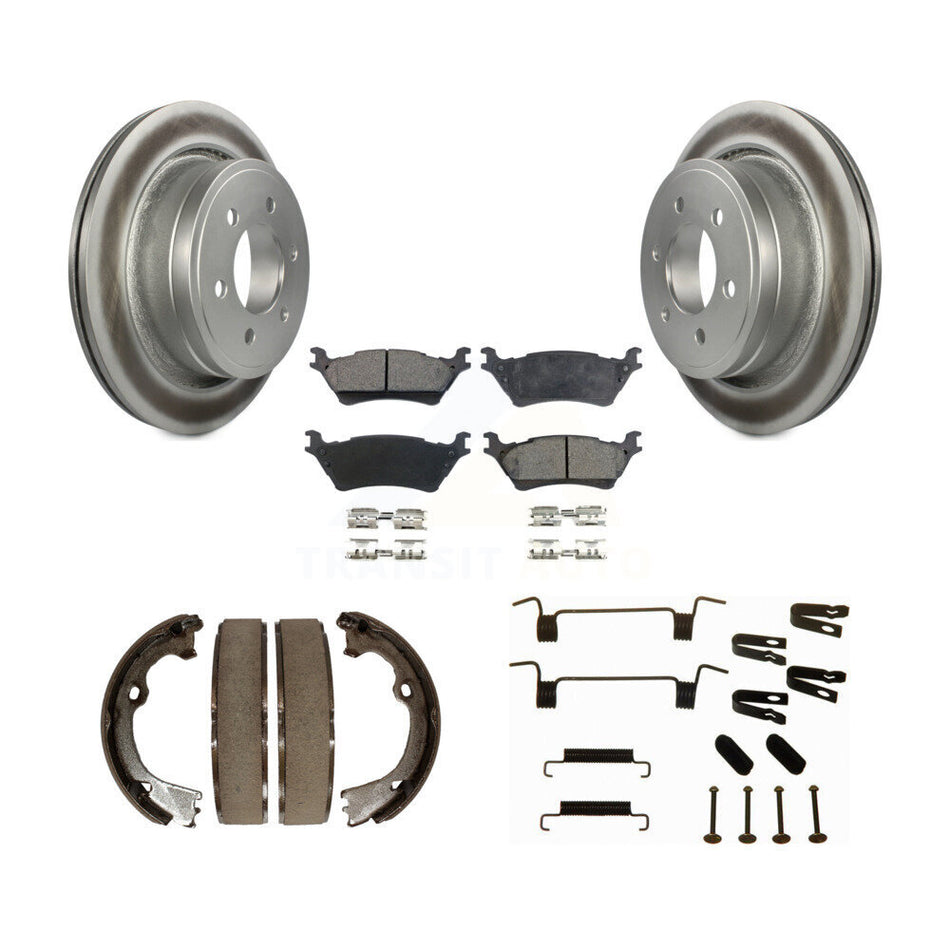 Rear Disc Coated Rotors Semi-Metallic Pads Parking Shoes And Hardware Kit For Ford F-150 KGF-103792