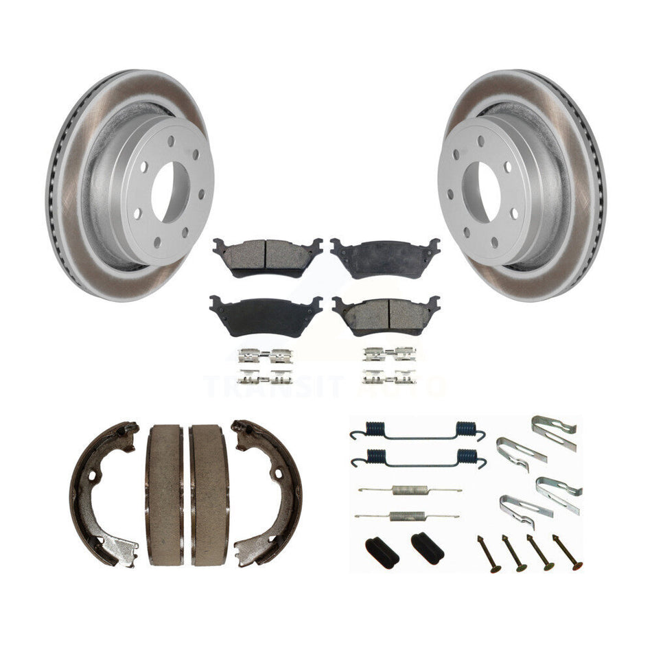 Rear Disc Coated Rotors Semi-Metallic Pads Parking Shoes And Hardware Kit For Ford F-150 KGF-103793