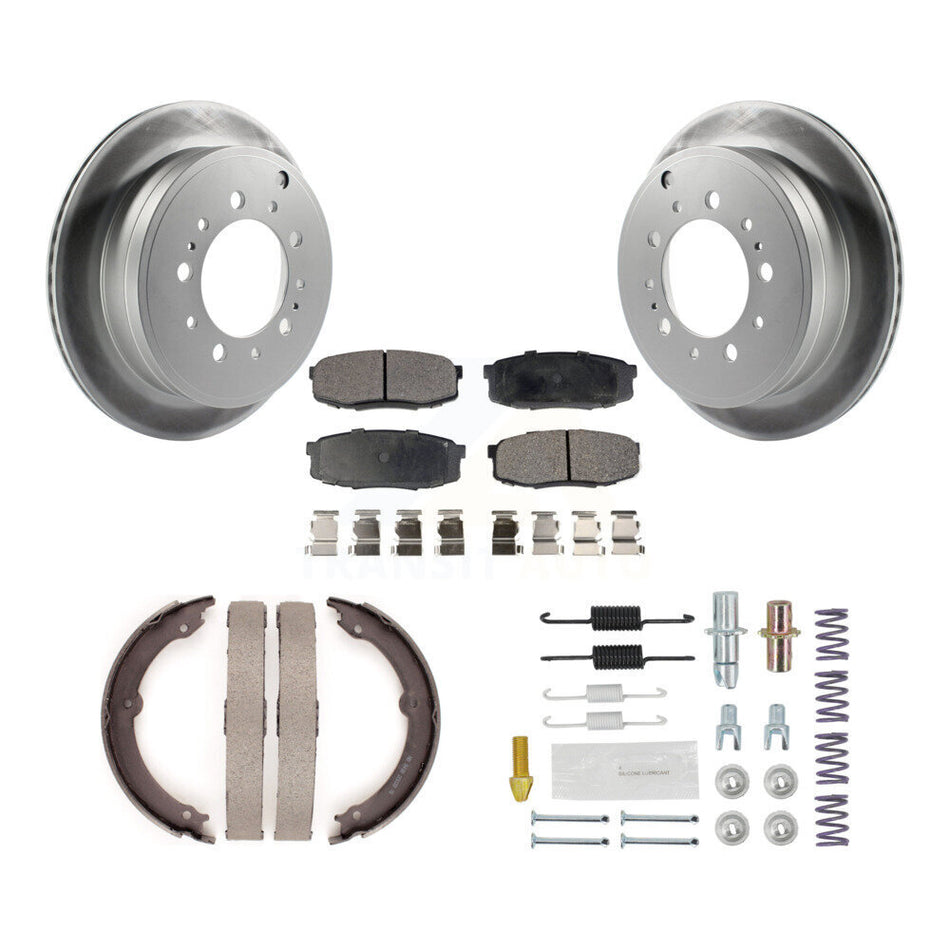 Rear Disc Coated Rotors Semi-Metallic Pads Parking Shoes & Hardware Kit For Toyota Tundra KGF-103795