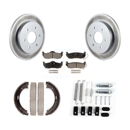 Rear Disc Coated Rotors Semi-Metallic Pads Parking Shoes & Hardware Kit For Nissan TITAN KGF-103799