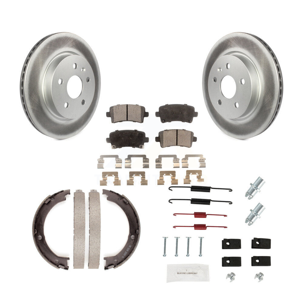 Rear Disc Coated Rotors Semi-Metallic Pads Parking Shoes & Hardware Kit For Cadillac XTS KGF-103801
