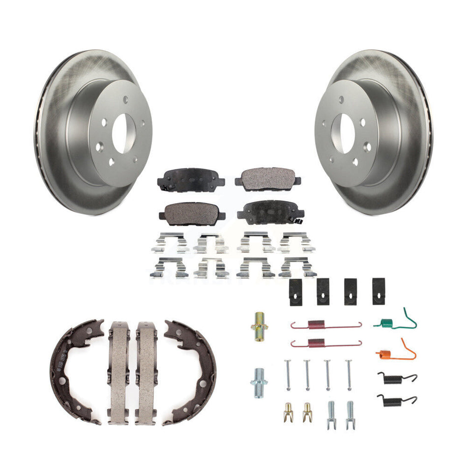 Rear Disc Coated Rotors Semi-Metallic Pads Parking Shoes & Hardware Kit For Nissan Rogue KGF-103803