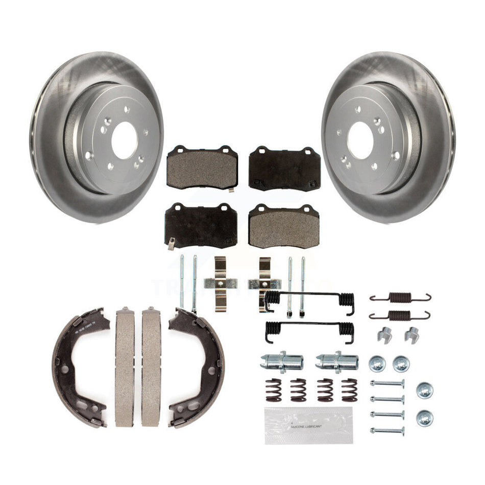 Rear Disc Coated Rotors Semi-Metallic Pads Parking Brake Shoes And Hardware Kit For KGF-103813