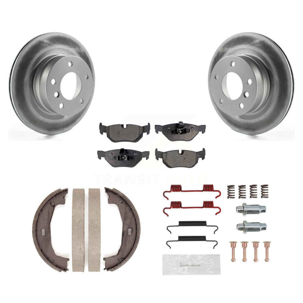 Rear Disc Coated Rotors Semi-Metallic Pads Parking Shoes Hardware Kit For 08-13 BMW 128i KGF-103820
