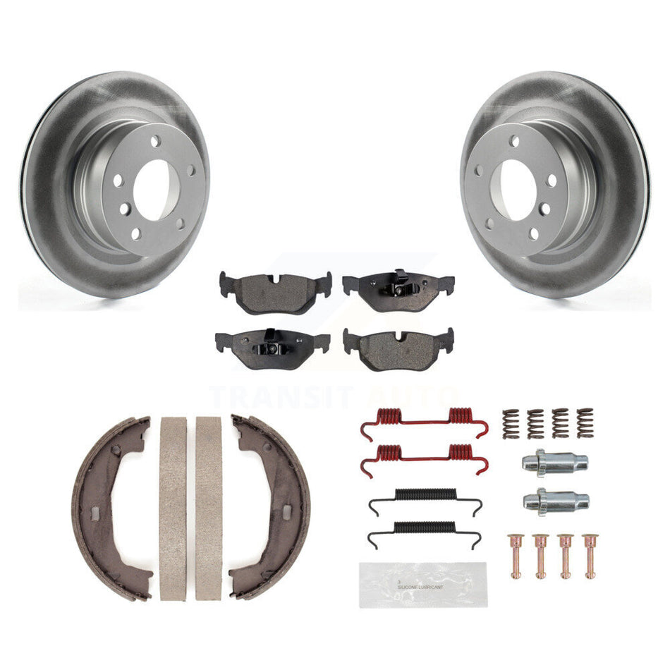 Rear Disc Coated Rotors Semi-Metallic Pads Parking Shoes Hardware Kit For 08-13 BMW 128i KGF-103820