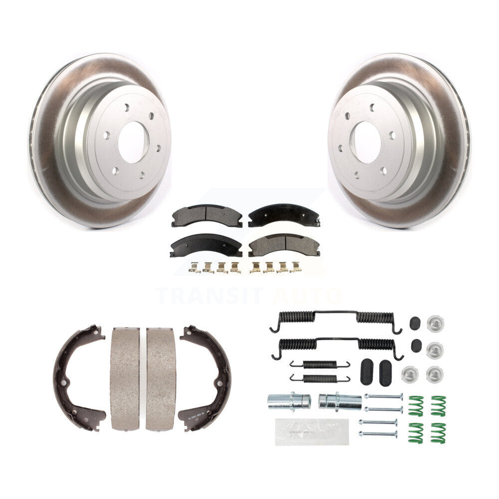 Rear Disc Coated Rotors Semi-Metallic Pads Parking Shoes Hardware Kit For Nissan TITAN XD KGF-103832