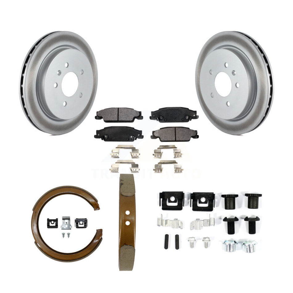 Rear Disc Coated Rotors Semi-Metallic Pads Parking Shoes & Hardware Kit For Cadillac CTS KGF-103837