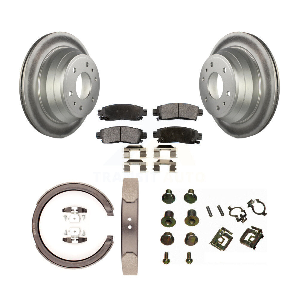 Rear Disc Coated Rotors Semi-Metallic Pads Parking Shoes & Hardware Kit For Chevrolet GMC KGF-103843