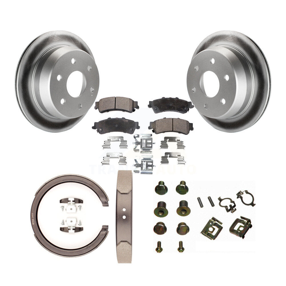 Rear Disc Coated Rotors Semi-Metallic Pads Parking Shoes & Hardware Kit For Chevrolet GMC KGF-103845