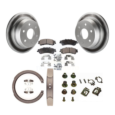 Rear Disc Coated Rotors Semi-Metallic Pads Parking Shoes & Hardware Kit For Chevrolet GMC KGF-103845