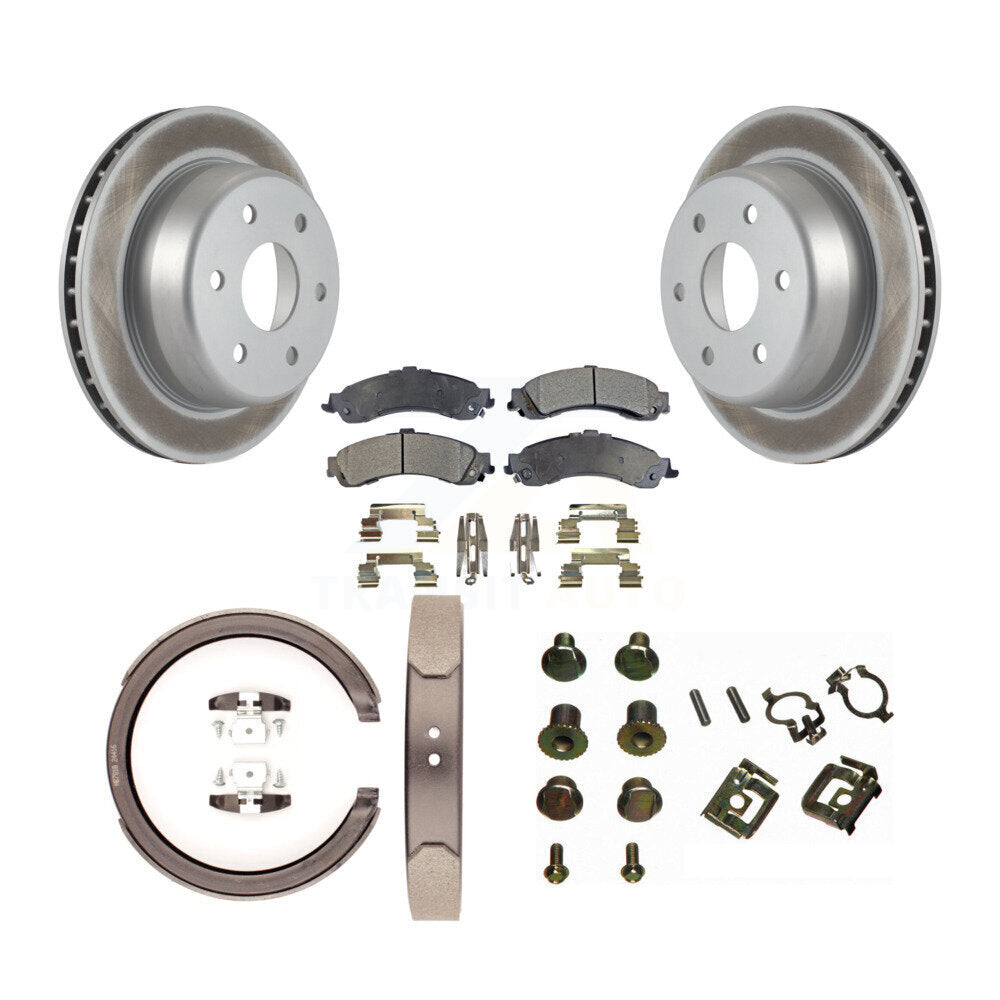 Rear Disc Coated Rotors Semi-Metallic Pads Parking Shoes Hardware Kit For Chevrolet 1500 KGF-103852