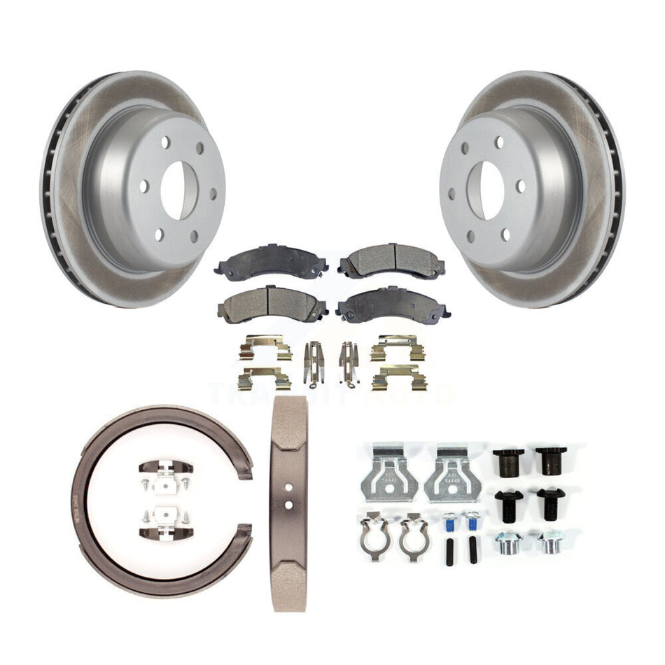 Rear Disc Coated Rotors Semi-Metallic Pads Parking Brake Shoes And Hardware Kit For KGF-103855