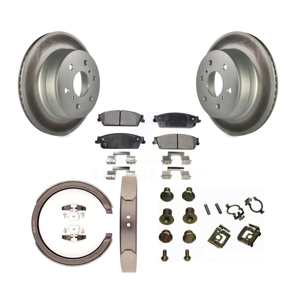 Rear Disc Coated Rotors Semi-Metallic Pads Parking Shoes Hardware Kit For Chevrolet 1500 KGF-103859