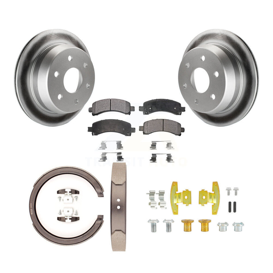 Rear Disc Coated Rotors Semi-Metallic Pads Parking Shoes Hardware Kit For Chevrolet 1500 KGF-103860
