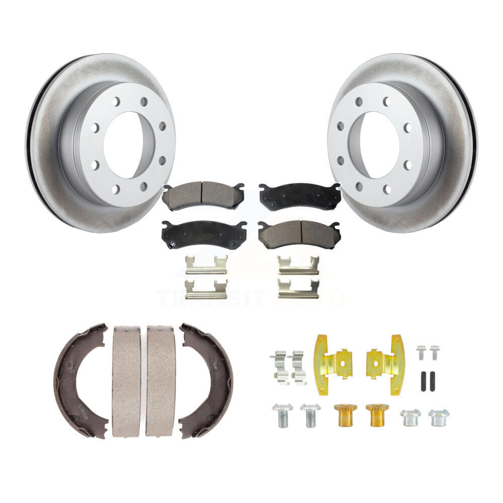 Rear Disc Coated Rotors Semi-Metallic Pads Parking Shoes & Hardware Kit For Chevrolet GMC KGF-103862