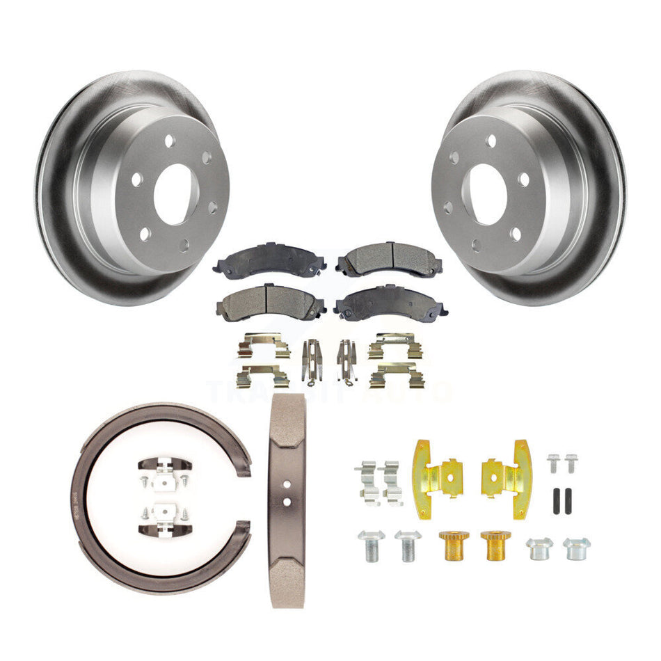 Rear Disc Coated Rotors Semi-Metallic Pads Parking Brake Shoes And Hardware Kit For KGF-103863