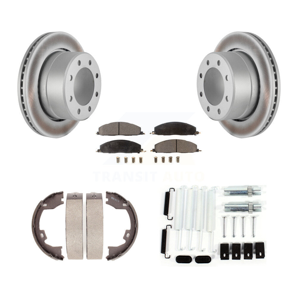 Rear Disc Coated Rotors Semi-Metallic Pads Parking Brake Shoes Hardware Kit For Ram 1500 KGF-103875
