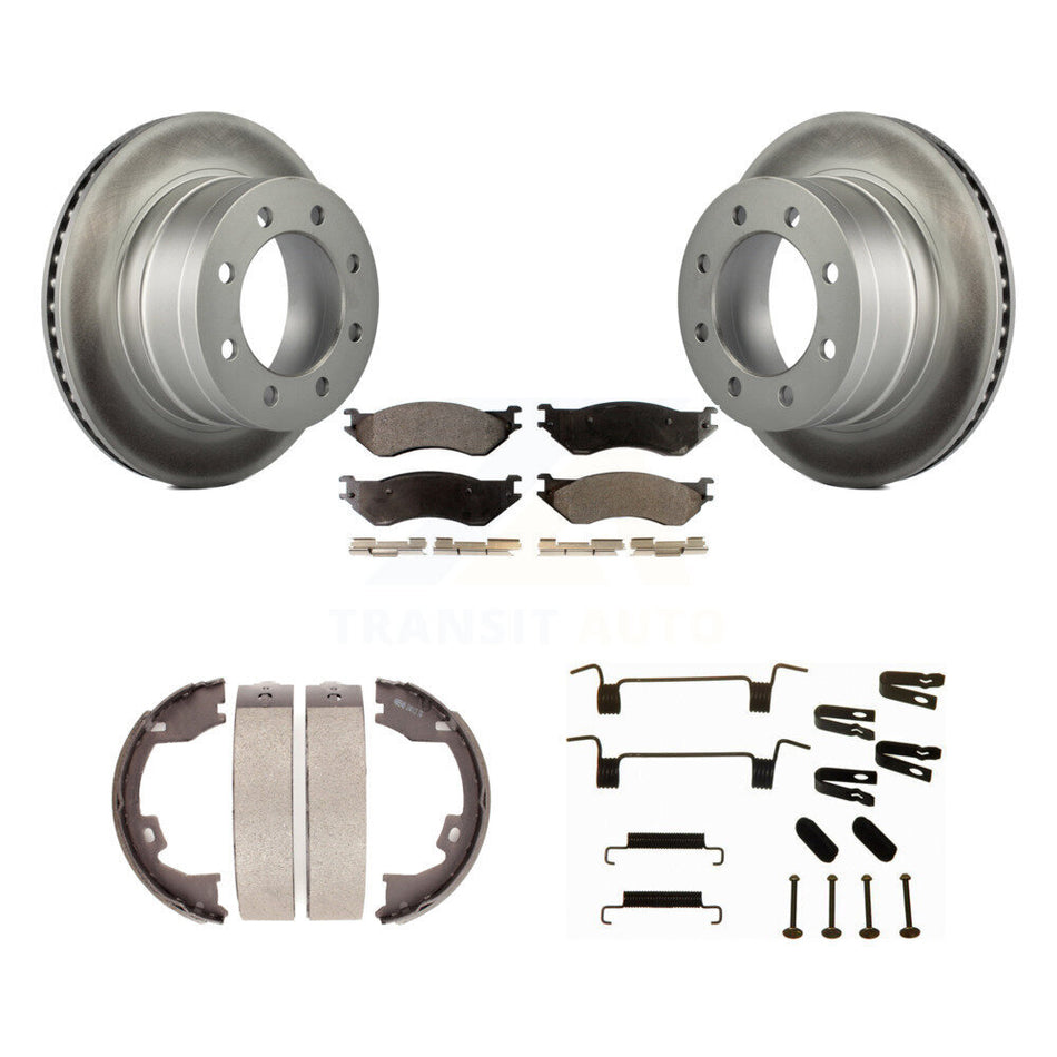 Rear Disc Coated Rotors Semi-Metallic Pads Parking Shoes Hardware Kit For Dodge Ram 1500 KGF-103878