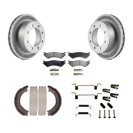 Rear Disc Coated Rotors Semi-Metallic Pads Parking Shoes Hardware Kit For Ford E-350 Duty KGF-103882