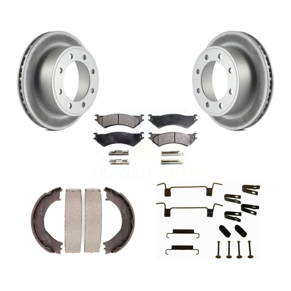 Rear Disc Coated Rotors Semi-Metallic Pads Parking Shoes Hardware Kit For Ford E-350 Duty KGF-103882