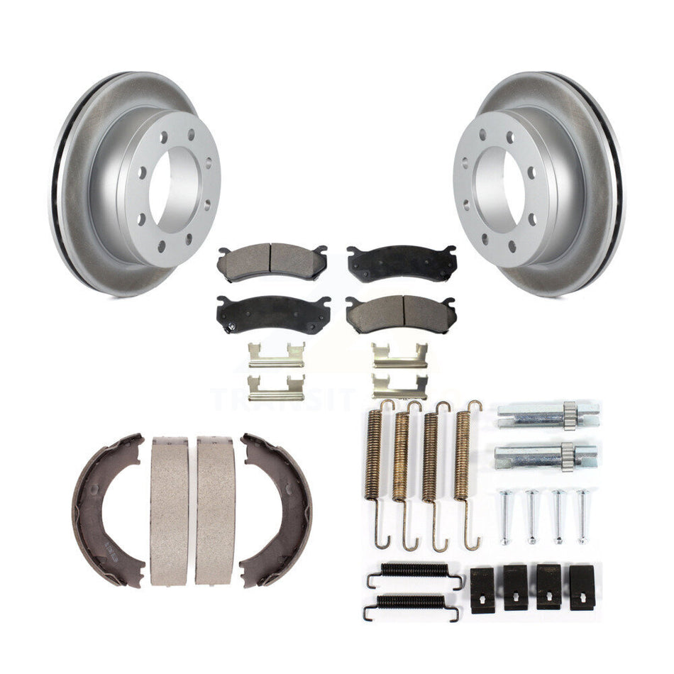 Rear Disc Coated Rotors Semi-Metallic Pads Parking Shoes Hardware Kit For GMC Sierra 3500 KGF-103887