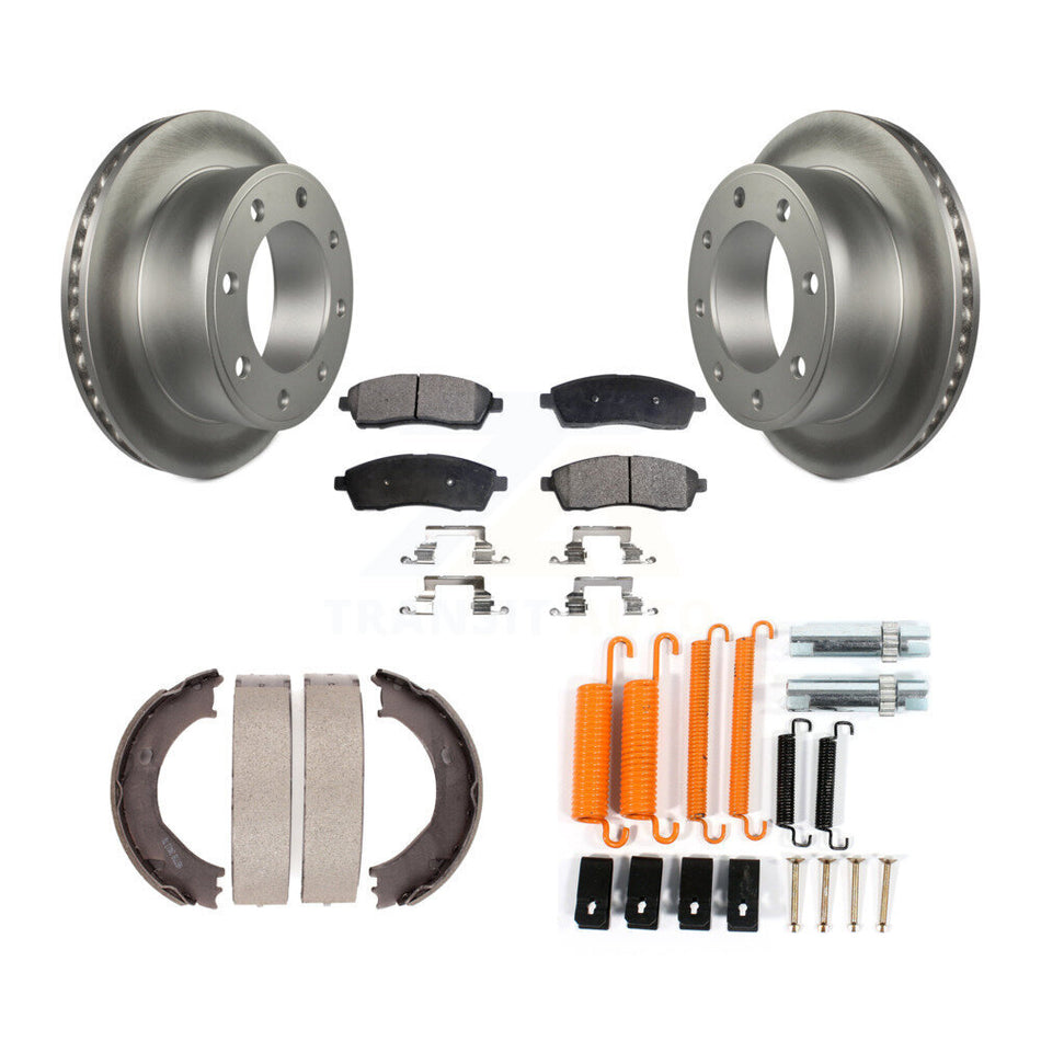 Rear Disc Coated Rotors Semi-Metallic Pads Parking Shoes Hardware Kit For Ford F-350 Duty KGF-103890
