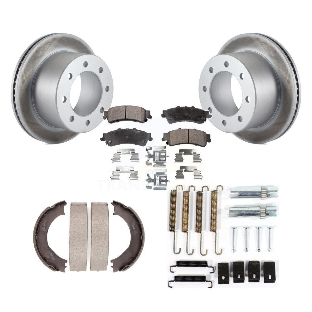 Rear Disc Coated Rotors Semi-Metallic Pads Parking Shoes Hardware Kit For GMC Sierra 3500 KGF-103894