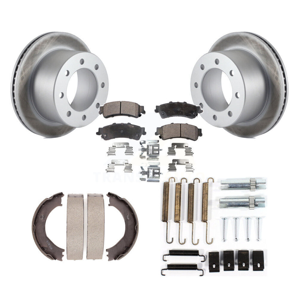 Rear Disc Coated Rotors Semi-Metallic Pads Parking Shoes Hardware Kit For GMC Sierra 3500 KGF-103894