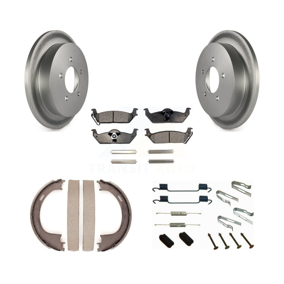 Rear Disc Coated Rotors Semi-Metallic Pads Parking Shoes And Hardware Kit For Ford F-150 KGF-103905