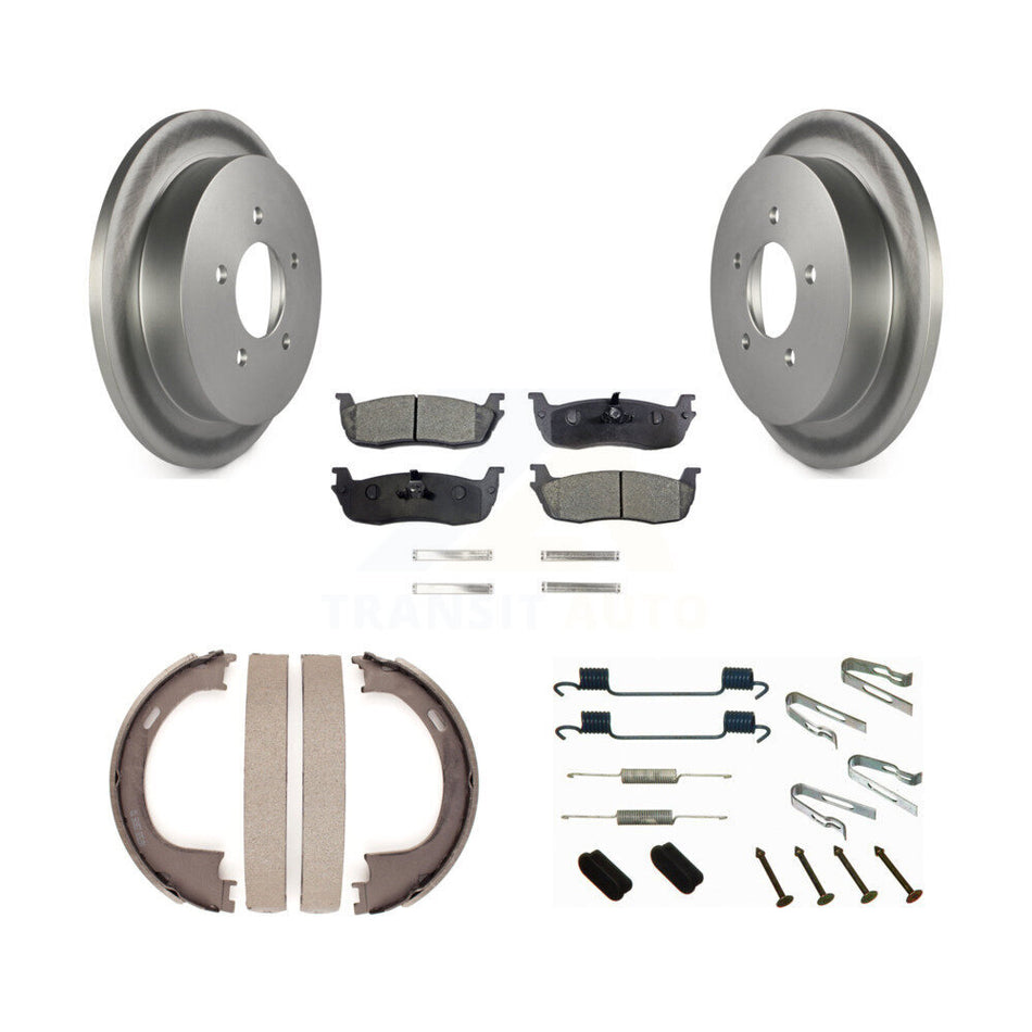Rear Disc Coated Rotors Semi-Metallic Pads Parking Shoes And Hardware Kit For Ford F-150 KGF-103908