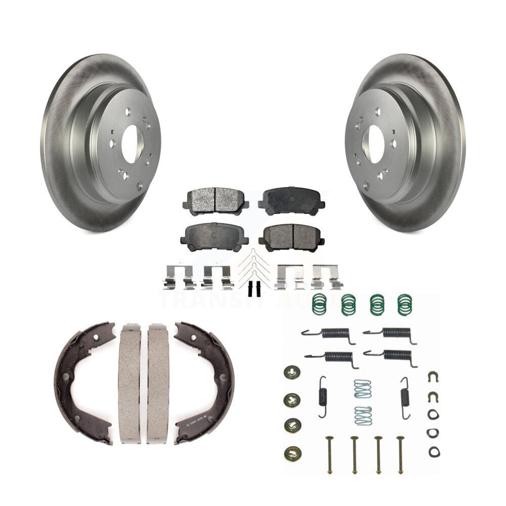Rear Disc Coated Rotors Semi-Metallic Pads Parking Shoes Hardware Kit For Honda Pilot MDX KGF-103909