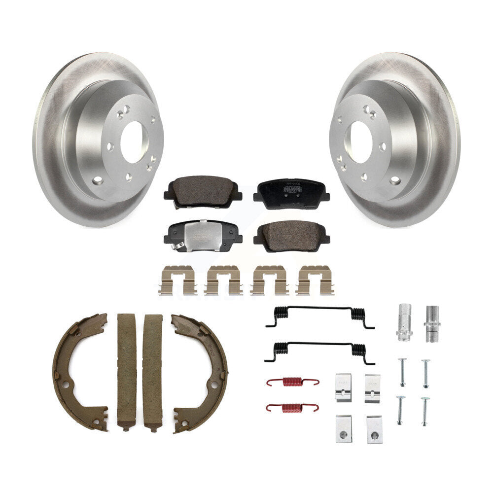 Rear Disc Coated Rotors Semi-Metallic Pads Parking Shoes & Hardware Kit For Hyundai Santa KGF-103933