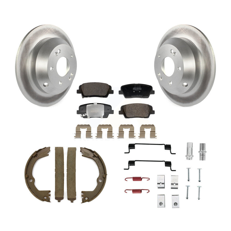 Rear Disc Coated Rotors Semi-Metallic Pads Parking Shoes & Hardware Kit For Hyundai Santa KGF-103933