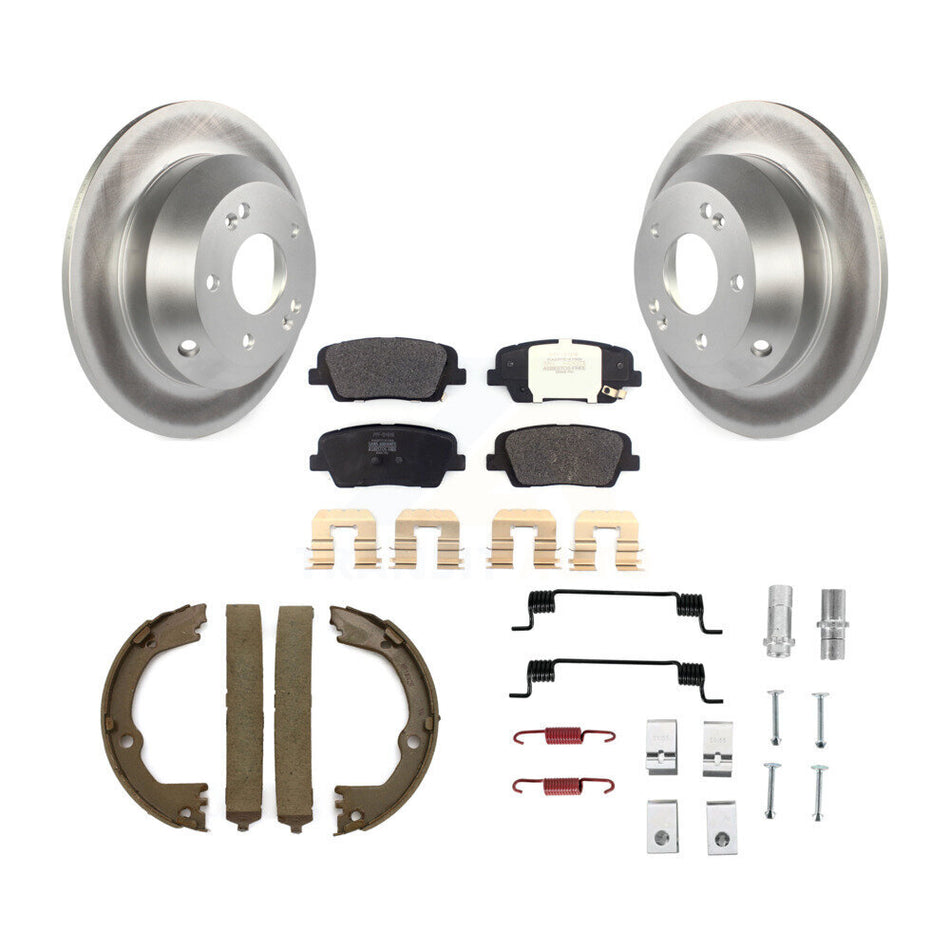 Rear Disc Coated Rotors Semi-Metallic Pads Parking Shoes & Hardware Kit For Hyundai Santa KGF-103935