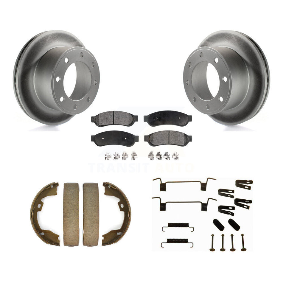 Rear Disc Coated Rotors Semi-Metallic Pads Parking Shoes Hardware Kit For Ford F-350 Duty KGF-103938