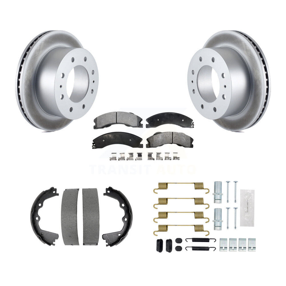 Rear Disc Coated Rotors Semi-Metallic Pads Parking Shoes Hardware Kit For GMC Sierra 2500 KGF-103941