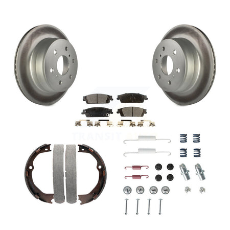 Rear Disc Coated Rotors Semi-Metallic Pads Parking Shoes & Hardware Kit For GMC Chevrolet KGF-103942