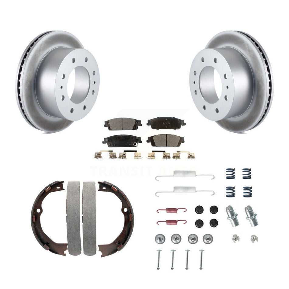 Rear Disc Coated Rotors Semi-Metallic Pads Parking Brake Shoes And Hardware Kit For KGF-103943