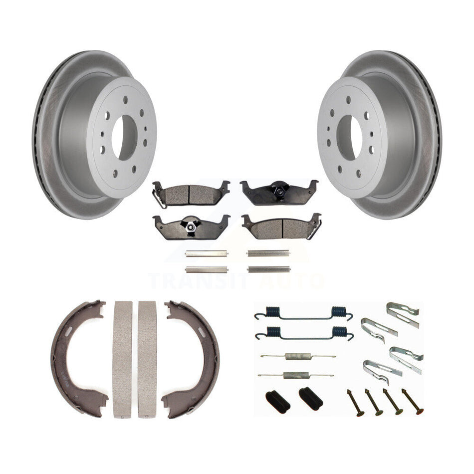 Rear Disc Coated Rotors Semi-Metallic Pads Parking Shoes And Hardware Kit For Ford F-150 KGF-103948
