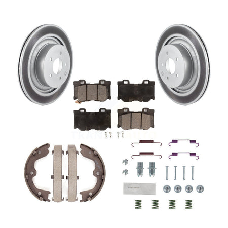 Rear Disc Coated Rotors Semi-Metallic Pads Parking Shoes & Hardware Kit For INFINITI G37 KGF-103950