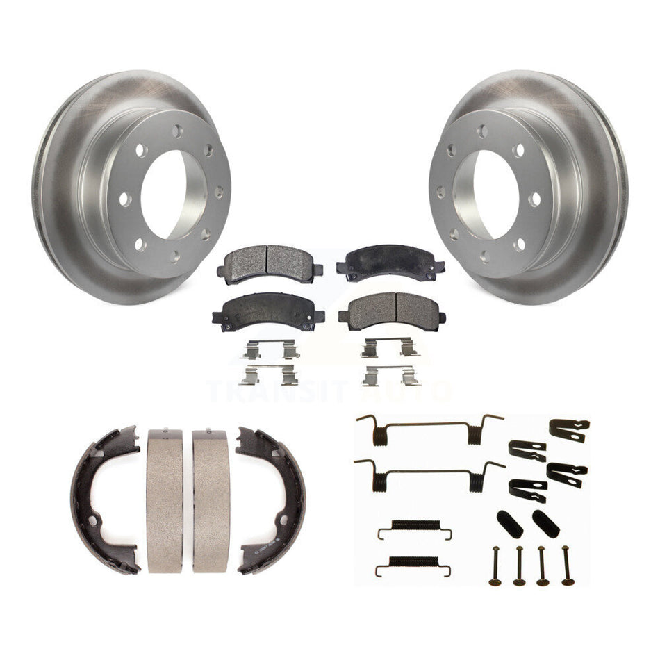Rear Disc Coated Rotors Semi-Metallic Pads Parking Shoes & Hardware Kit For Chevrolet GMC KGF-103958