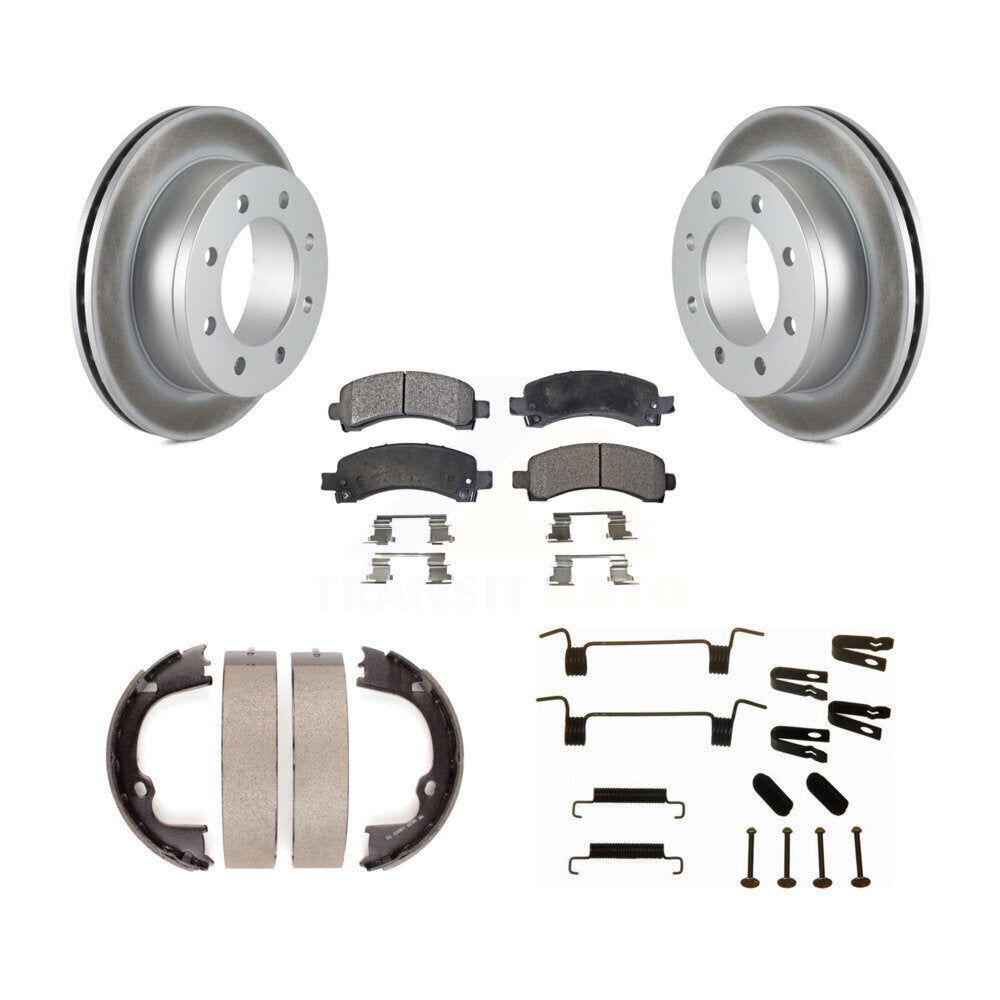 Rear Disc Coated Rotors Semi-Metallic Pads Parking Shoes & Hardware Kit For Chevrolet GMC KGF-103959