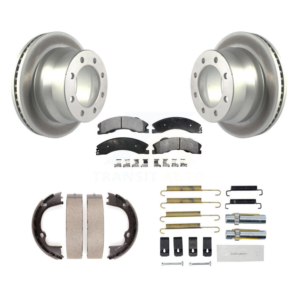 Rear Disc Coated Rotors Semi-Metallic Pads Parking Shoes Hardware Kit For GMC Savana 3500 KGF-103961