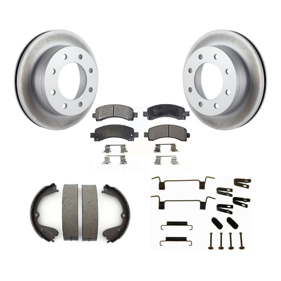 Rear Disc Coated Rotors Semi-Metallic Pads Parking Shoes Hardware Kit For GMC Savana 3500 KGF-103964