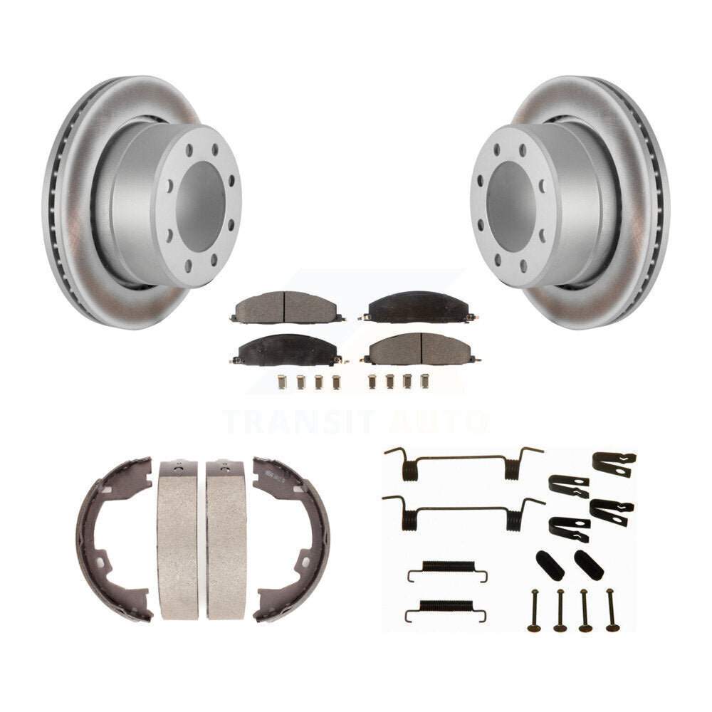 Rear Disc Coated Rotors Semi-Metallic Pads Parking Shoes & Hardware Kit For Ram 3500 2500 KGF-103967