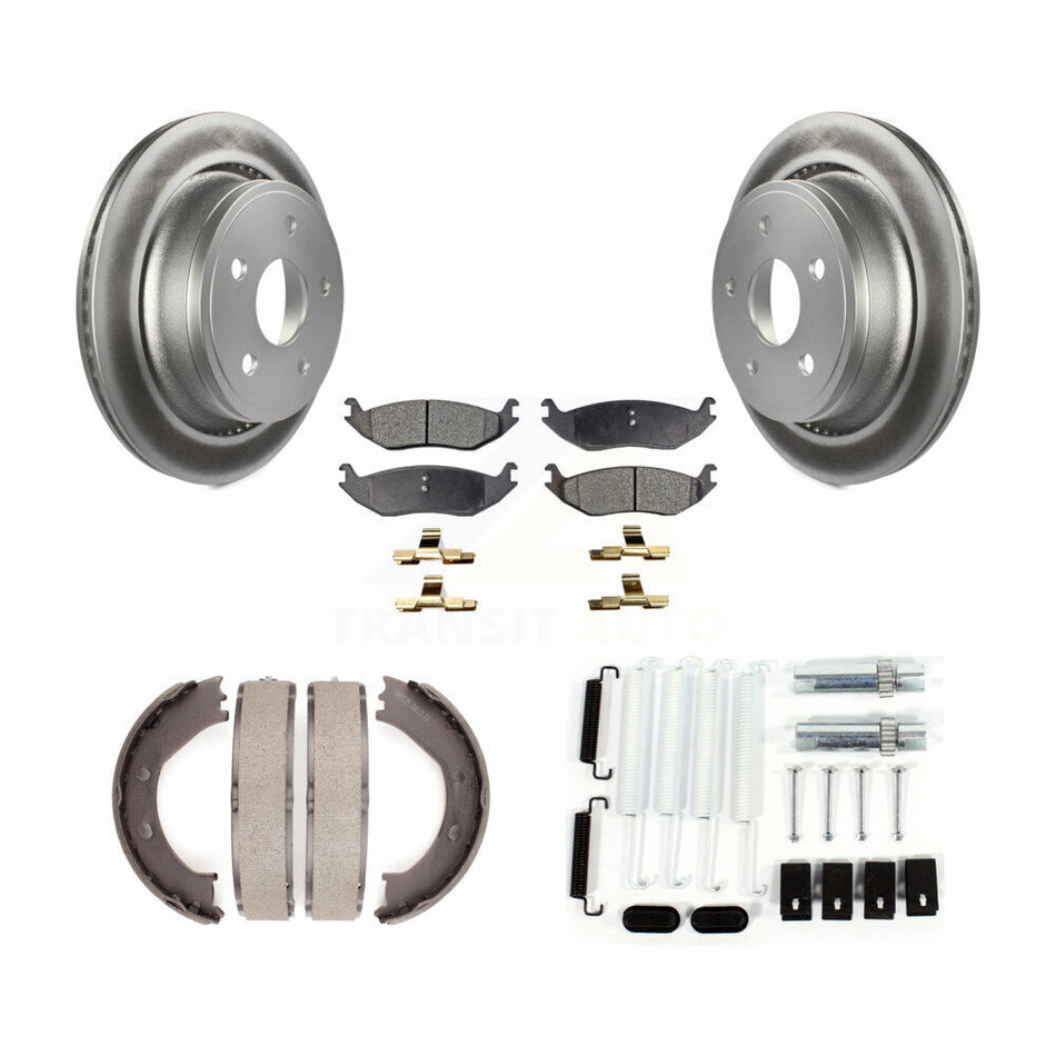 Rear Disc Coated Rotors Semi-Metallic Pads Parking Shoes Hardware Kit For Dodge Ram 1500 KGF-103971